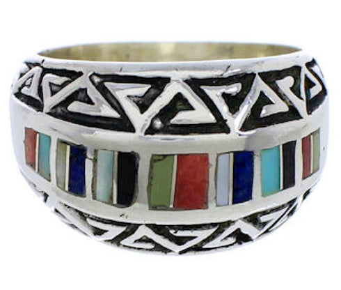 Southwest Multicolor Authentic Sterling Silver Ring Size 7-1/4 WX36205